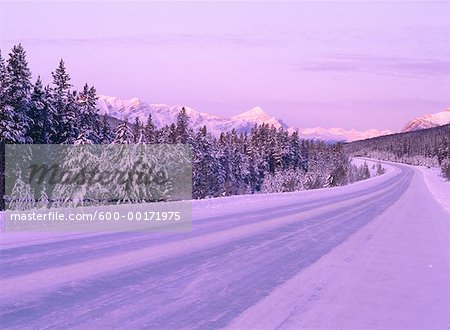 Winter Road at Dawn, Hwy. 93 Jasper Nat. Park. Alberta