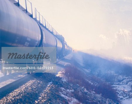 Rail Cars and Smoke, Exshaw, Alberta, Canada