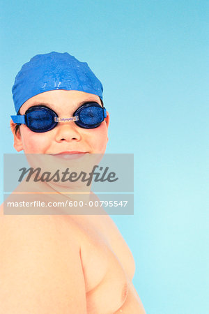 Boy with Swimming Cap and Goggles
