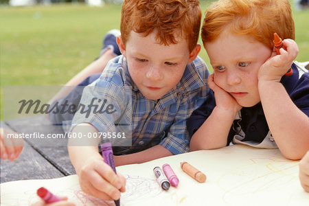 Children Drawing Outdoors