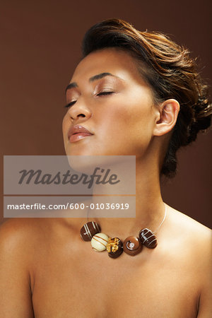 Portrait of Woman With Chocolate Necklace