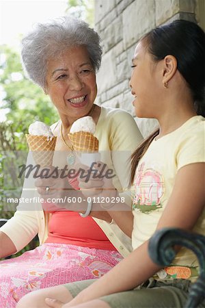 Grandmother and Granddaughter With Ice Cream Cones