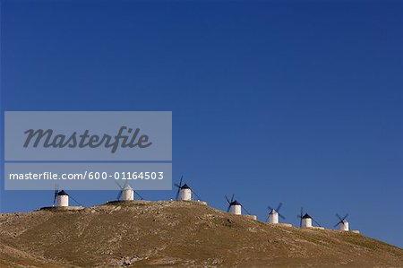 Windmills on Hill, Castilla La Mancha, Ciudad Real Province, Spain