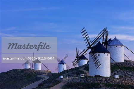 Windmills on Hill, Castilla La Mancha, Ciudad Real Province, Spain