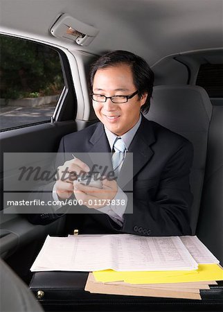 Businessman Working in Car