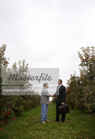 Businessman and Farmer in Orchard