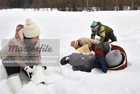 Family Playing in Snow, Whistler, British Columbia, Canada