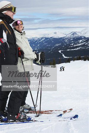 Couple Skiing, Whistler, BC, Canada