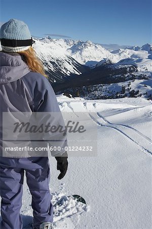 Snowboarder at Top of Mountain, Whistler, BC, Canada