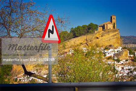 Road Sign by Village, Montefrio, Andalucia, Spain