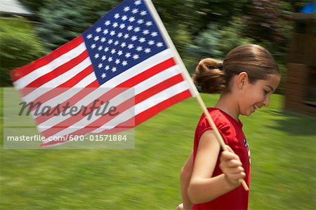 Portrait of Girl with American Flag