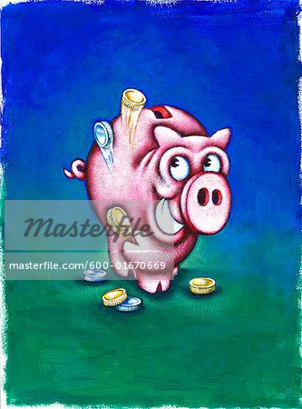 Smiling Piggy Bank Throwing Coins in the Air