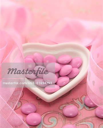 Pink Candies in Heart-Shaped Dish