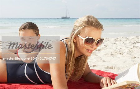 Mother and Daughter on Beach, Majorca, Spain