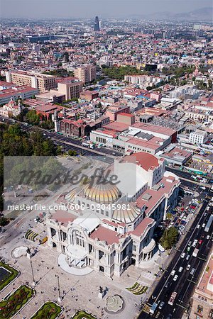 Aerial of Palacio de Bellas Artes, Mexico City, Mexico