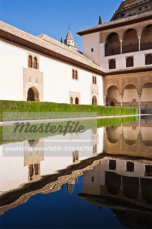 Courtyard and Pond, Alhambra Palace Gardens, Granada, Andalucia, Spain