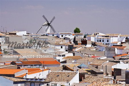 Windmill and Town, Campo de Criptana, La Mancha, Spain