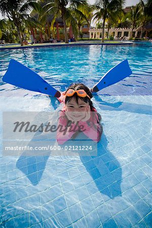 swimming flippers and goggles