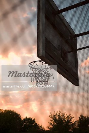 Basketball Net at Sunset, New York State, USA