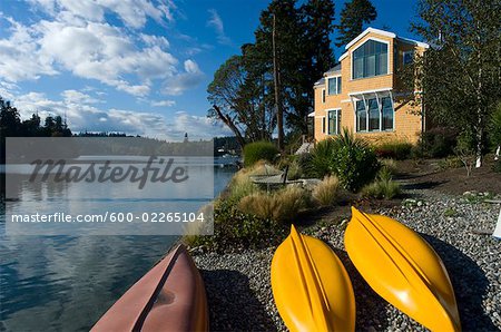 Canoes on Shore, Bainbridge Island, Puget Sound, Washington, USA