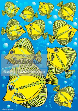 Illustration of School of Yellow Fish