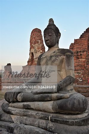 Ancient Structures and Buddha Statue, Ayutthaya, Thailand