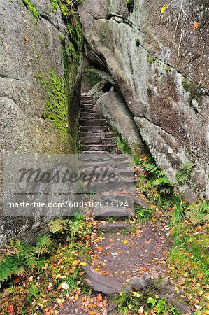 Stone Steps in Rock Crevice, Luisenburg Felsenlabyrinth, Fichtelgebirge, Bavaria, Germany