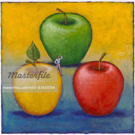 Illustration of Man Choosing From Three Apples