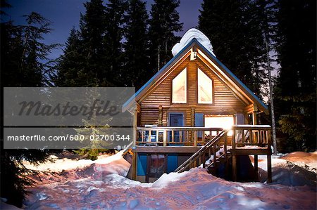 Log Cabin at Night