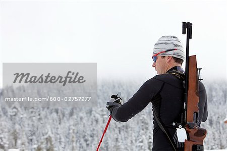 Backview of Male Biathlon Athlete, Whistler, British Columbia, Canada