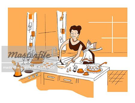 Illustration of Woman Preparing for Dinner - Stock Photo - Masterfile - Premium Royalty-Free, Artist: Lisa Brdar, Code: 600-02757420 Illustration of Woman Preparing for Dinner - Stock Photo - Masterfile - Premium Royalty-Free, Artist: Lisa Brdar, Code: 600-02757420