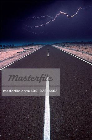 Lightning and Highway, Australian Outback, Australia