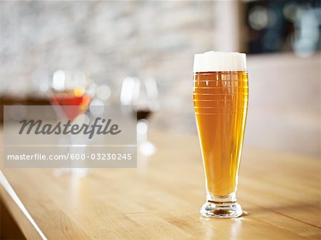 Still Life of Glass of Beer at Wine Bar, Toronto, Ontario, Canada