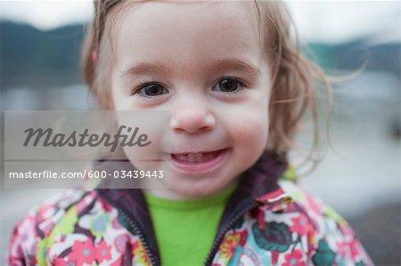 Close-up Portrait of Little Girl Outdoors, Oregon, USA
