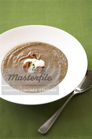 Puree of Roasted Mushroom Soup with Thyme and Creme Fraiche