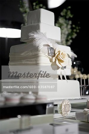 Close-up of Wedding Cake on Dessert Table at Wedding