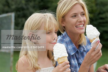 Mother and Daughter Eating Ice Cream Cones