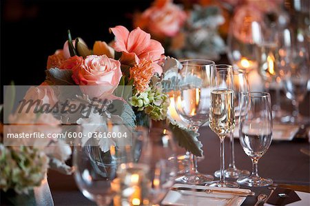 Wine Glasses and Flowers at Wedding