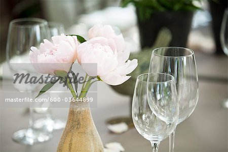 Flower Arrangement And Wine Glasses Stock Photo Masterfile