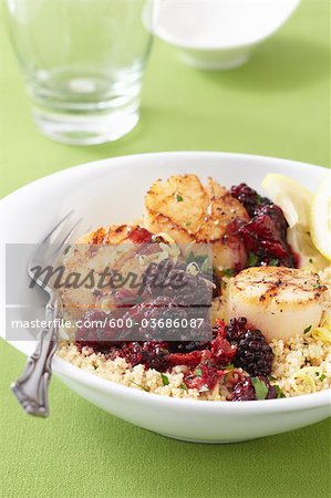 Blackberries and Scallops on Couscous
