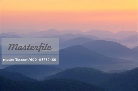 Sunrise over Mountains, Nothweiler, Pfalzerwald, Rhineland-Palatinate, Germany