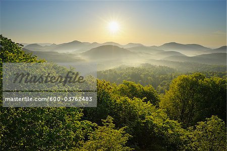 Sunrise over Mountains, Vorderweidenthal, Pfalzerwald, Rhineland-Palatinate, Germany