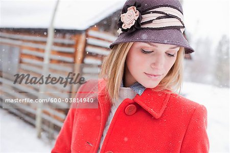 Woman in Red Coat, Frisco, Summit County, Colorado, USA