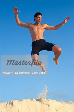 Man Jumping, Reef Playacar Resort and Spa Hotel, Playa del Carmen, Quintana Roo, Yucatan Peninsula, Mexico