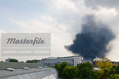 Smoke from Fire over City, Dusseldorf, Germany