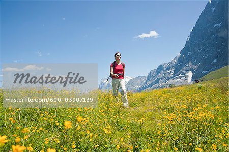 Woman Hiking, Berense Oberland, Eiger Peak, North Face, Switzerland