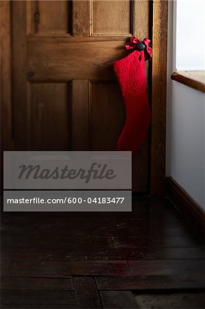 Christmas Stocking Hanging on Doorknob