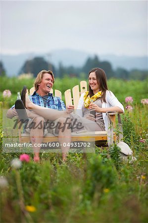 Couple on Bench in Field, Portland, Oregon, USA