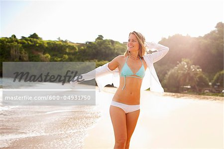 Woman on Beach, North Shore, Kauai, Hawaii, USA