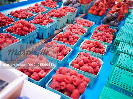Cartons of Raspberries at Market